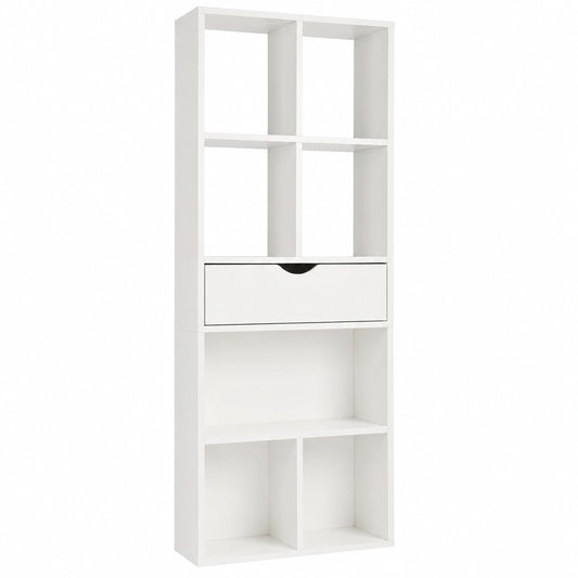 Bureau, avec rangement, avec tiroirs, avec étagères, en panneaux de bois, 50 x 24 x 168 cm, coloris blanc, pour l’espace de travail