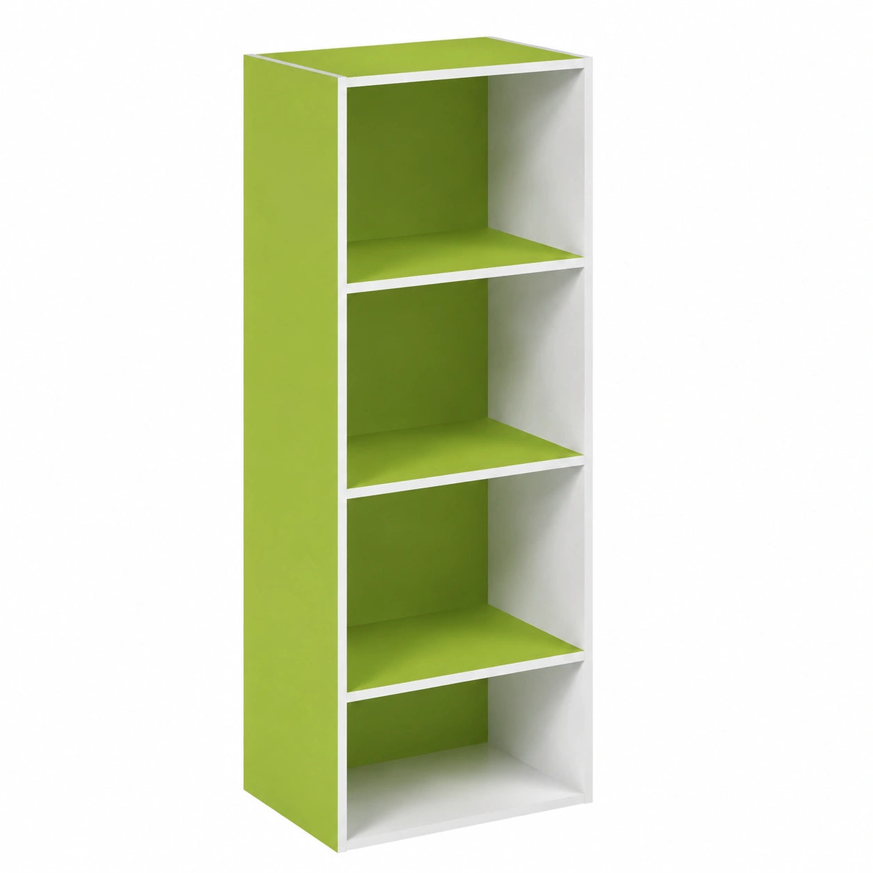 Bibliothèque, coloris blanc et vert, pour le salon ou le bureau