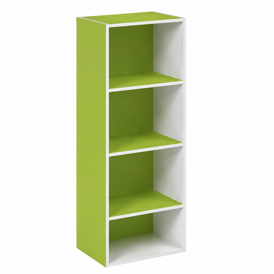Bibliothèque, coloris blanc et vert, pour le salon ou le bureau