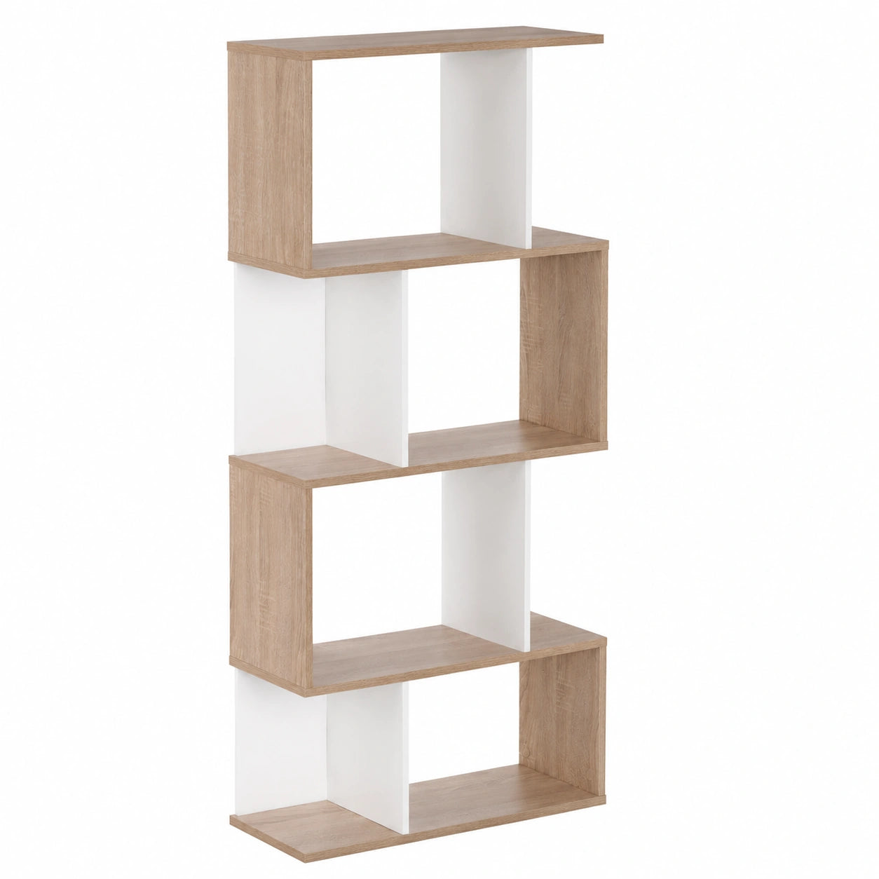 Bibliothèque, coloris blanc et naturel, 60 x 24 x 148 cm, pour le salon ou le bureau